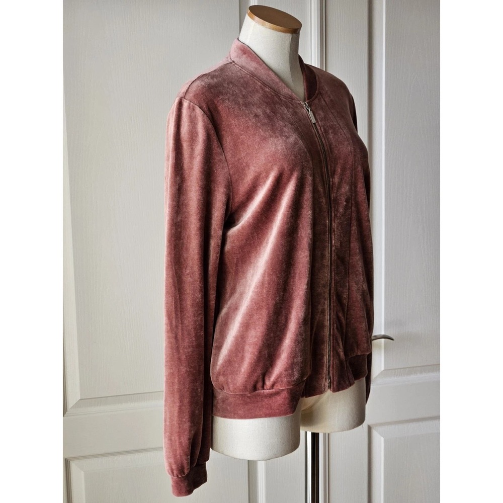 Hanro Womens Velvet Bomber Jacket Dusty Rose Mauve Full Zip Small S/P Loungewear - Picture 7 of 10